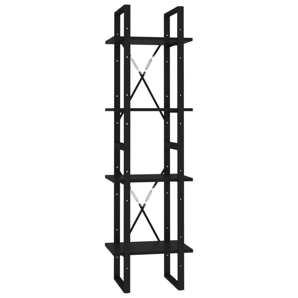 Bokhylla 4 hyllplan svart 40x30x140 cm konstruerat trä