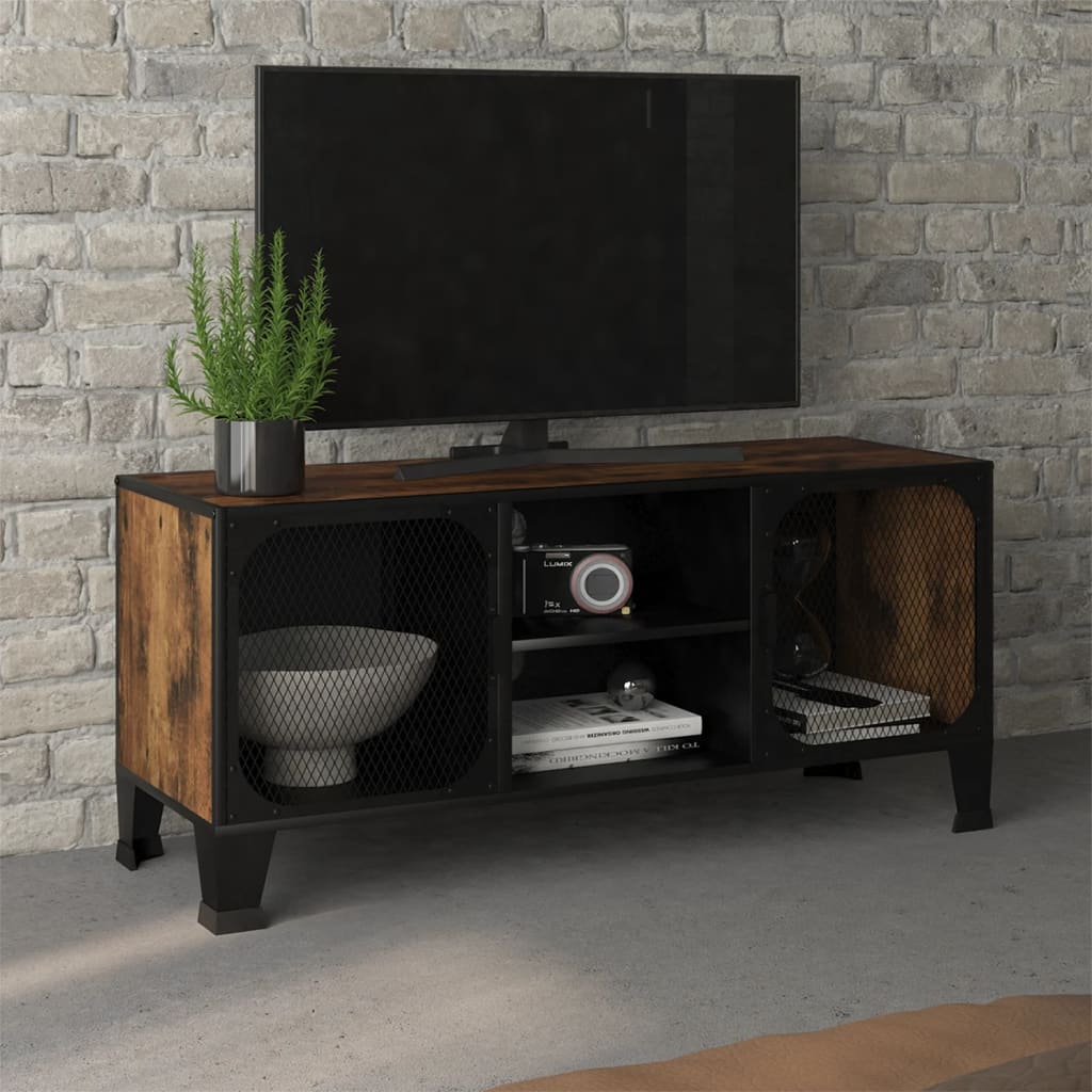 TV-skåp rustik brun 105x36x47 cm metall och MDF