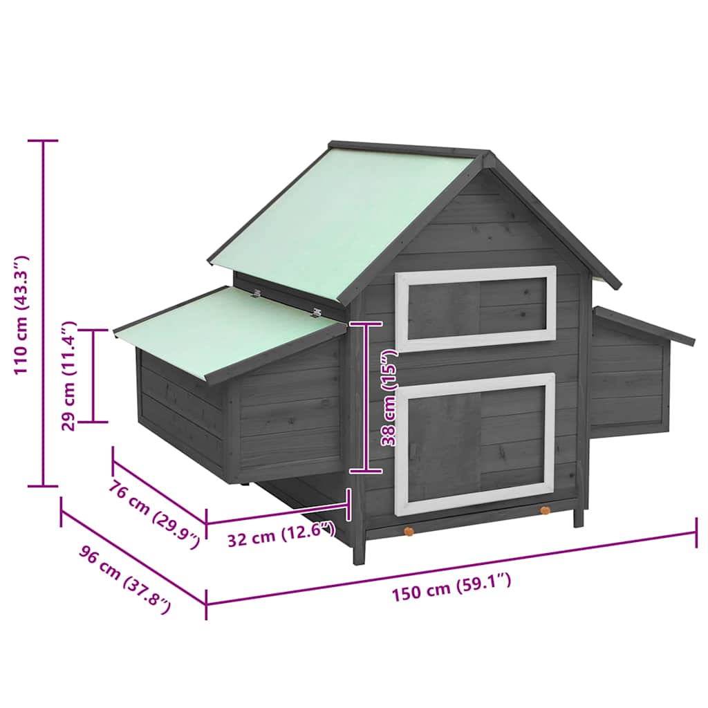 Hönshus grå och vit 150x96x110 cm massivt granträ