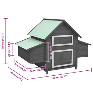 Hönshus grå och vit 150x96x110 cm massivt granträ