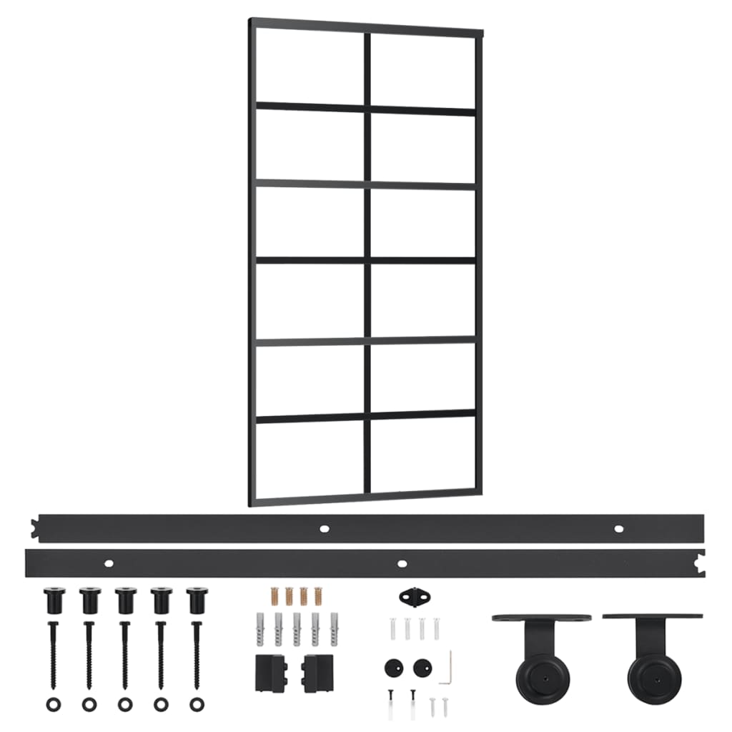 Skjutdörr med beslagset ESG glas och aluminium 102x205 cm