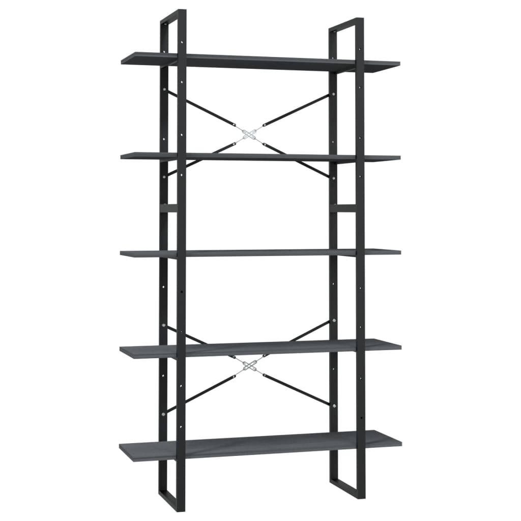 Bokhylla 5 hyllplan grå 100x30x175 cm massiv furu