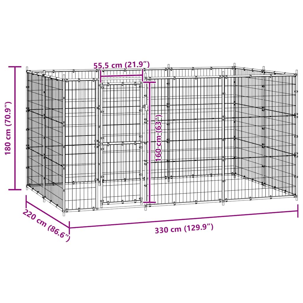 Hundgård för utomhusbruk stål 7,26 m²
