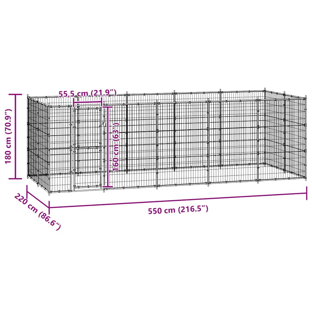 Hundgård för utomhusbruk stål 12,1 m²