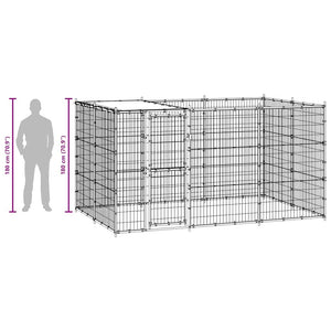 Hundgård för utomhusbruk galvaniserat stål med tak 7,26 m²