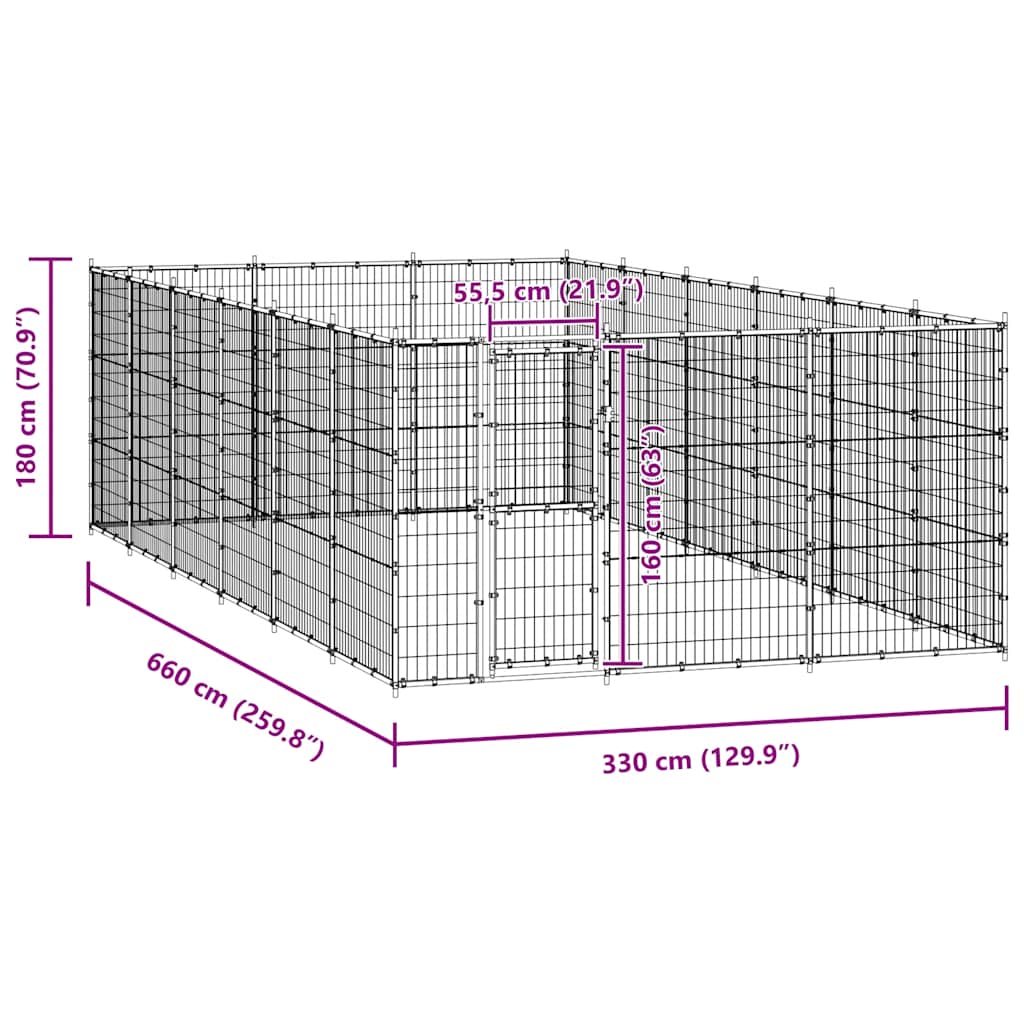 Hundgård för utomhusbruk stål 21,78 m²