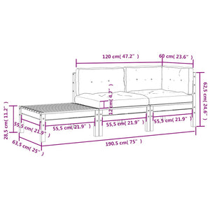Loungegrupp med gräddvita dynor 3 delar massiv furu