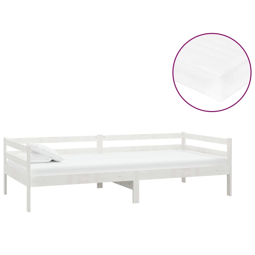 Dagbädd med madrass vit 90x200 cm massiv furu