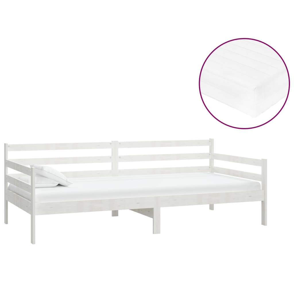 Dagbädd med madrass 90x200 cm vit massiv furu