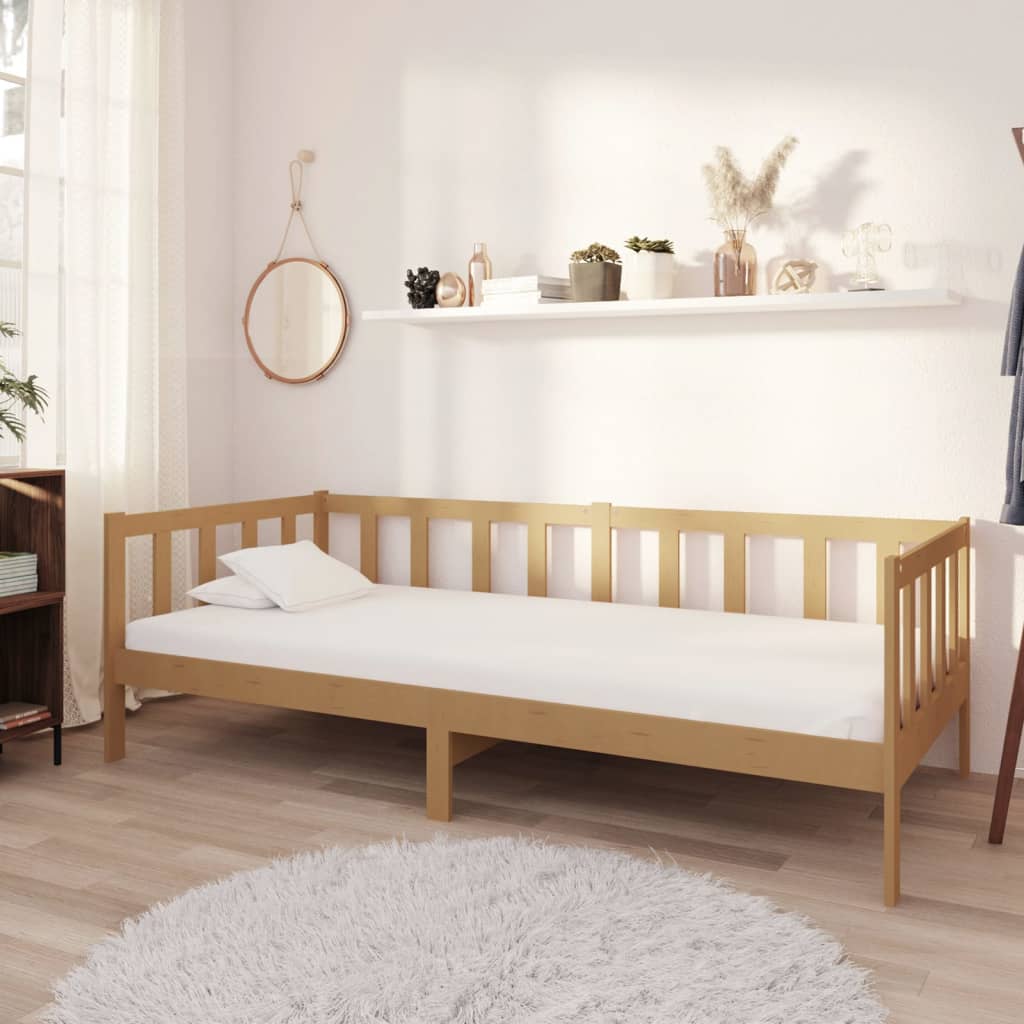 Dagbädd med madrass 90x200 cm honungsbrun massiv furu