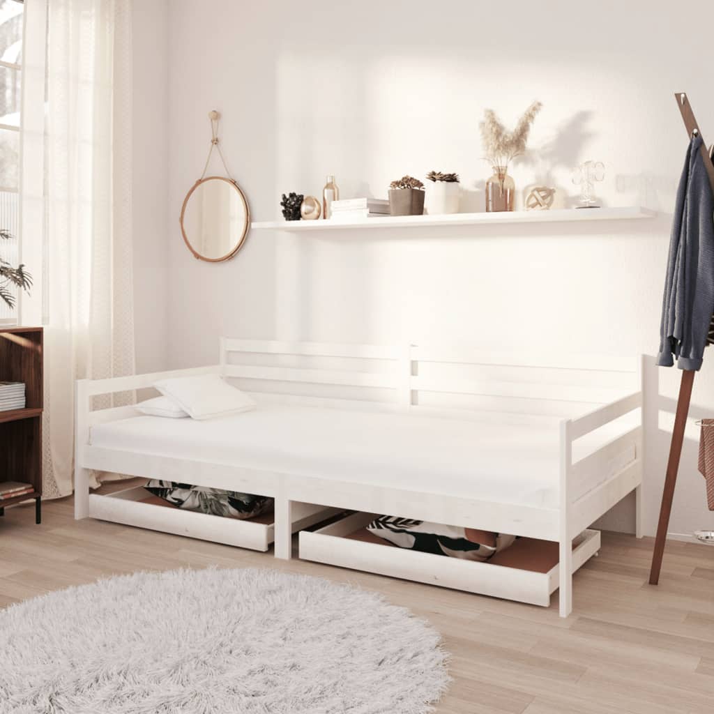 Dagbädd med lådor 90x200 cm vit massiv furu