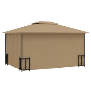 Paviljong med draperier och dubbelt tak 3x4 m taupe