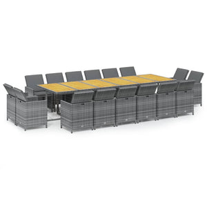 Matgrupp för trädgården med dynor 17 delar konstrotting grå