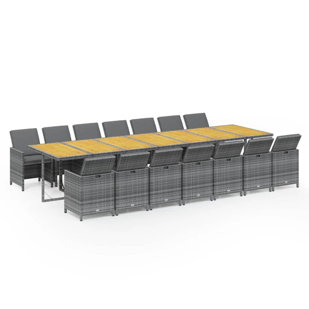 Matgrupp för trädgården med dynor 15 delar grå konstrotting