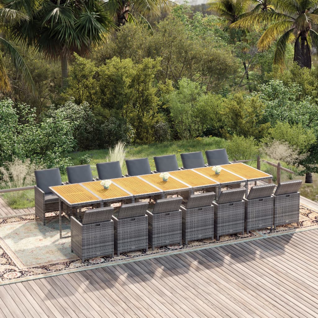 Matgrupp för trädgården med dynor 15 delar grå konstrotting