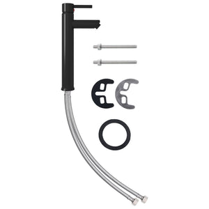 Handfat med kran och tryckavlopp svart härdat glas