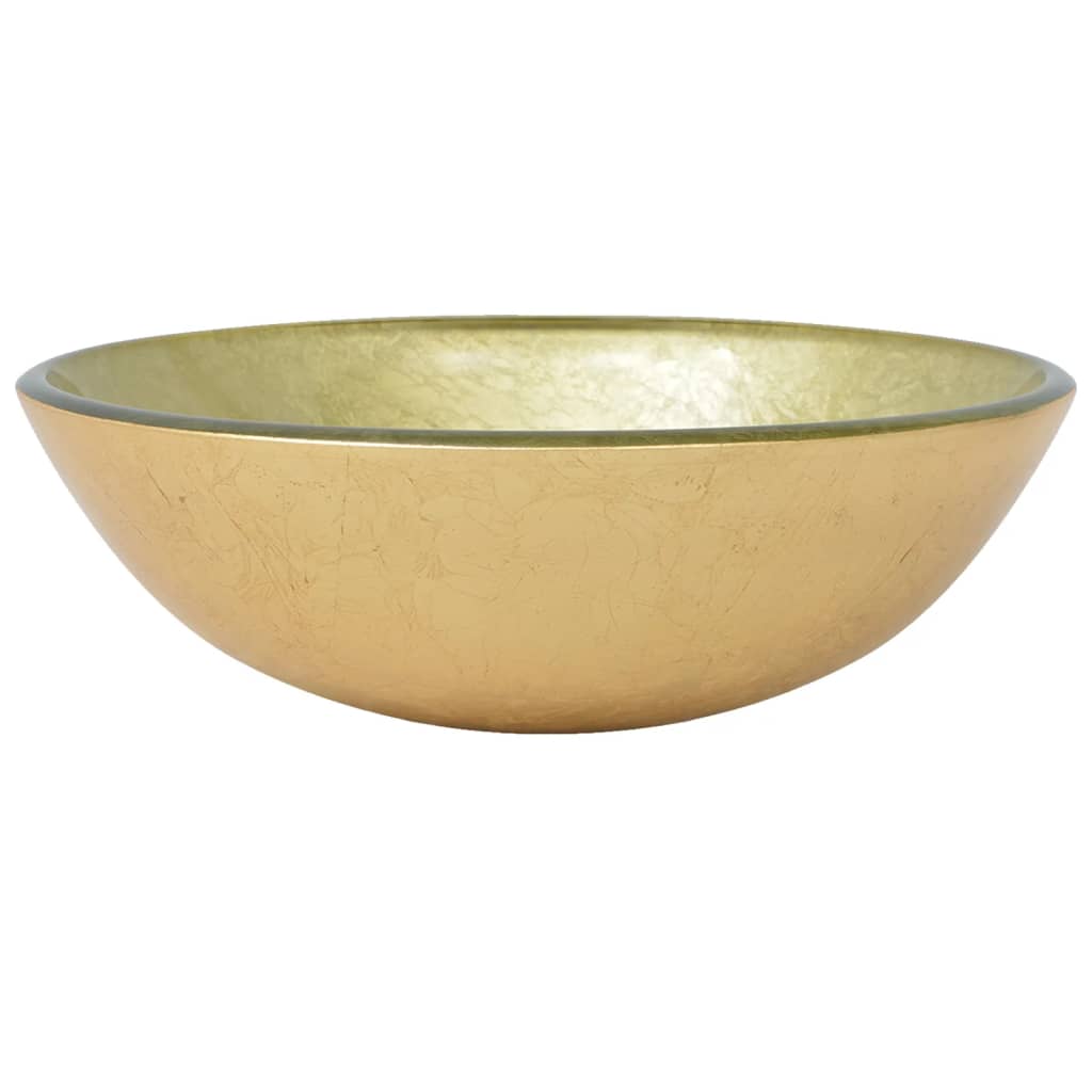 Handfat med kran och tryckavlopp guld härdat glas