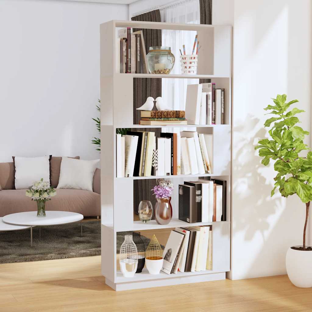 Bokhylla/Rumsavdelare vit 80x25x163,5 cm massiv furu