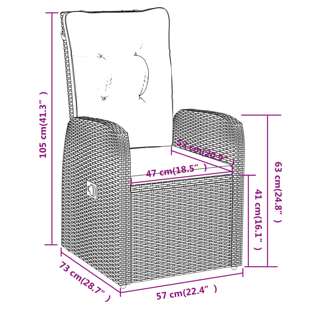 Matgrupp för trädgården med dynor 3 delar svart