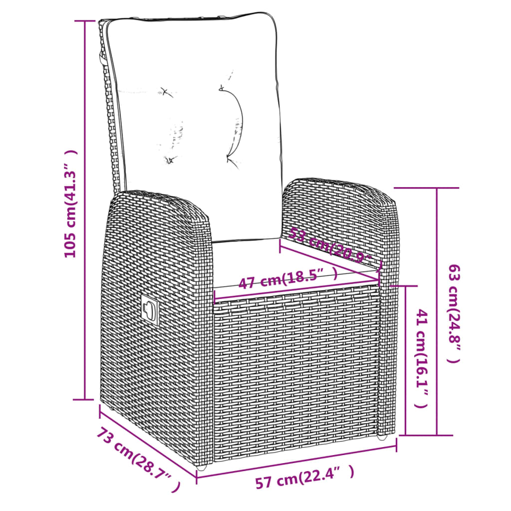 Matgrupp för trädgården med dynor 7 delar svart