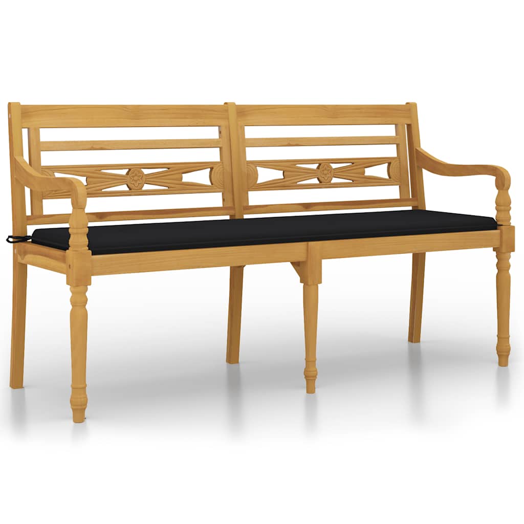 Bataviabänk med svart dyna 150 cm massiv teak