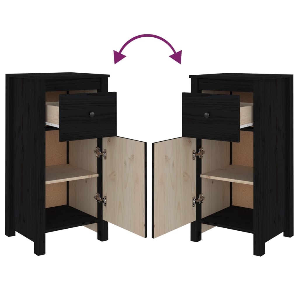 Skänk svart 2 st 40x35x80 cm massiv furu