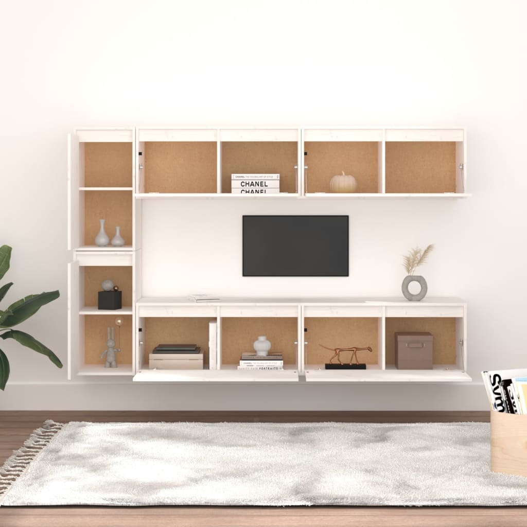 Tv-bänk 6 st vit massiv furu