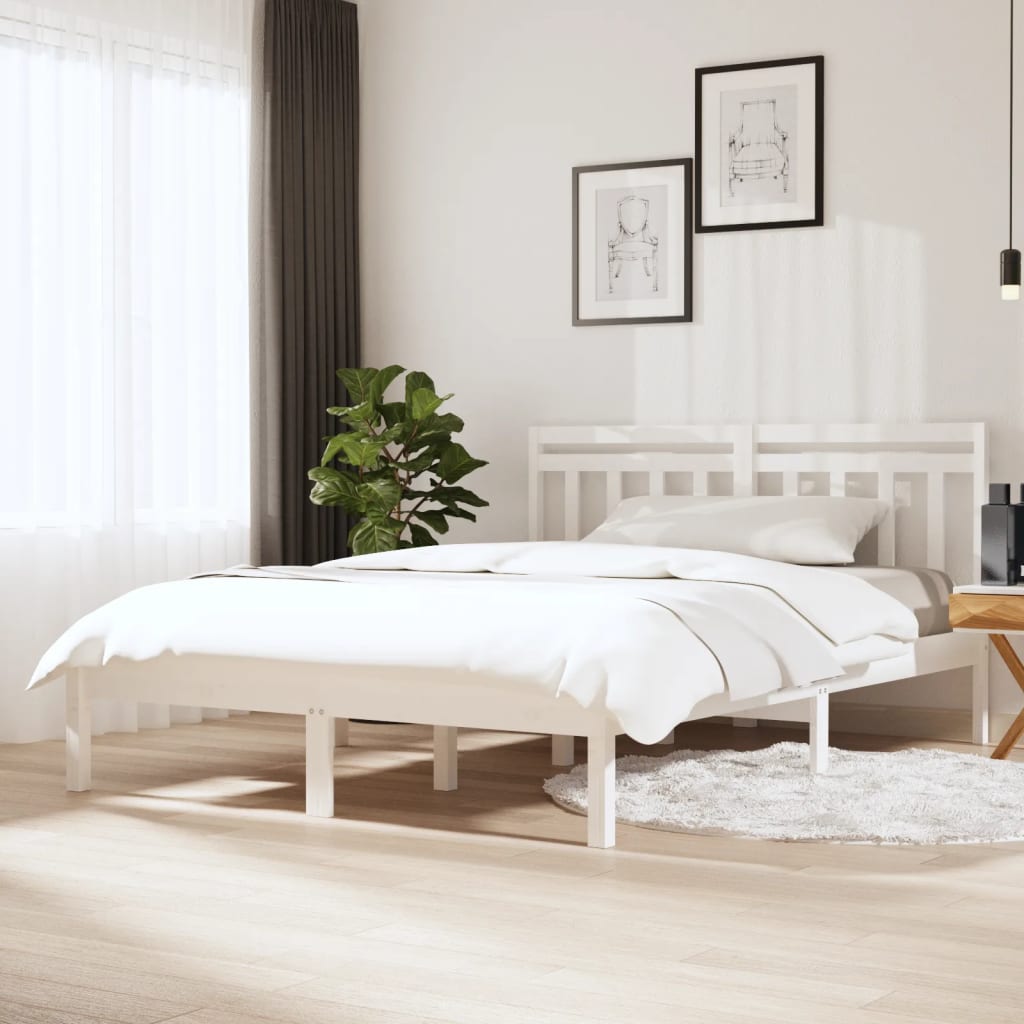 Sängram massivt trä 150x200 cm vit