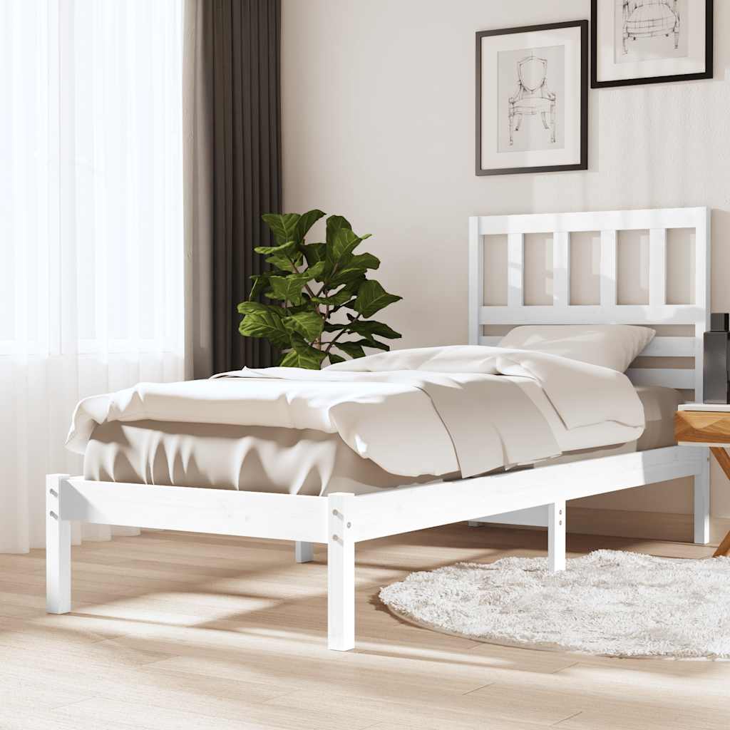 Sängram utan madrass vit 75x190 cm massiv furu