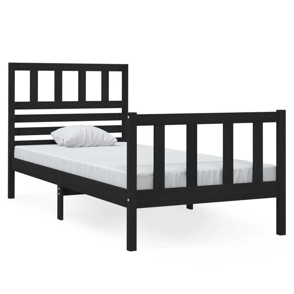 Sängram massiv furu 75x190 cm svart