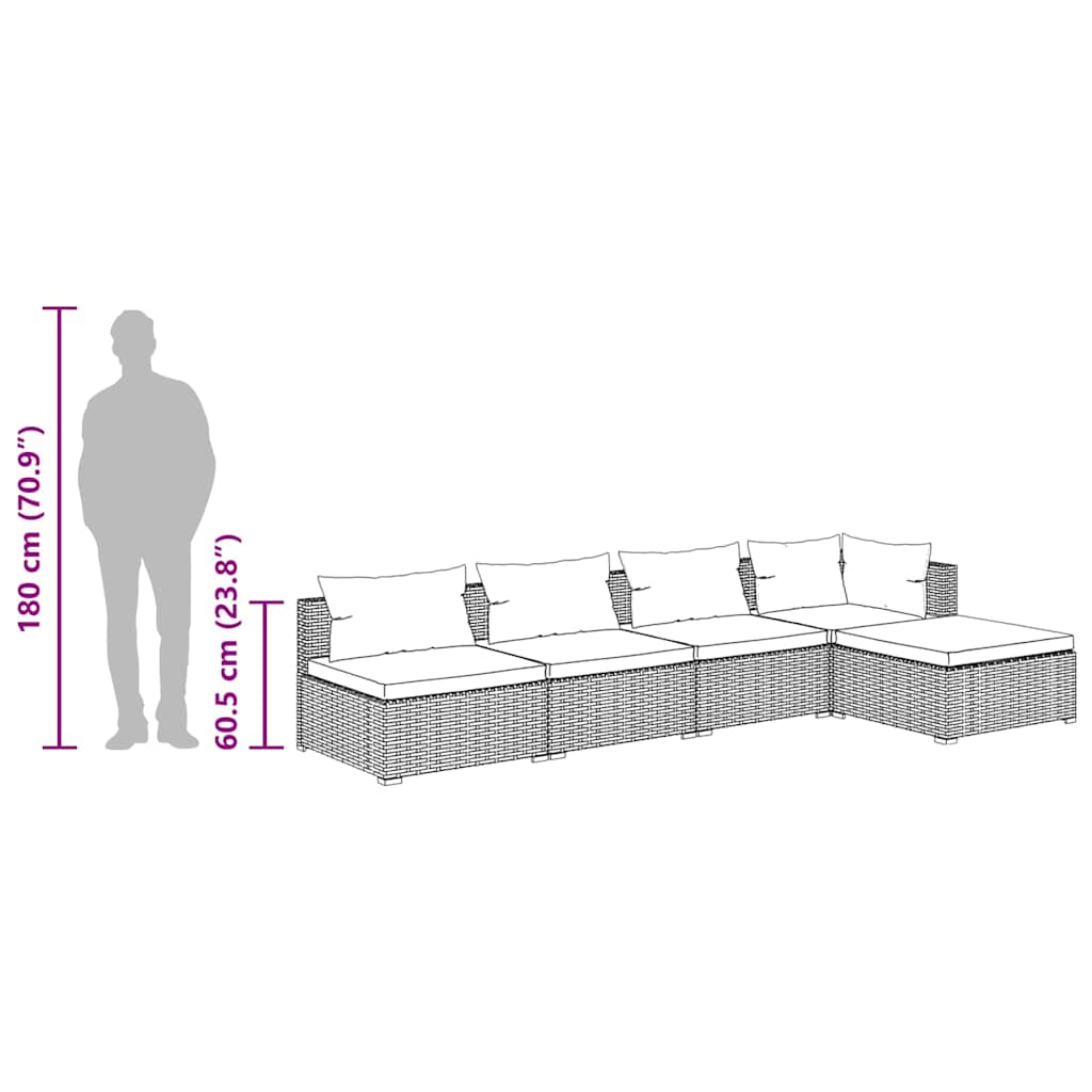 Loungegrupp för trädgården med dynor 5 delar konstrotting svart