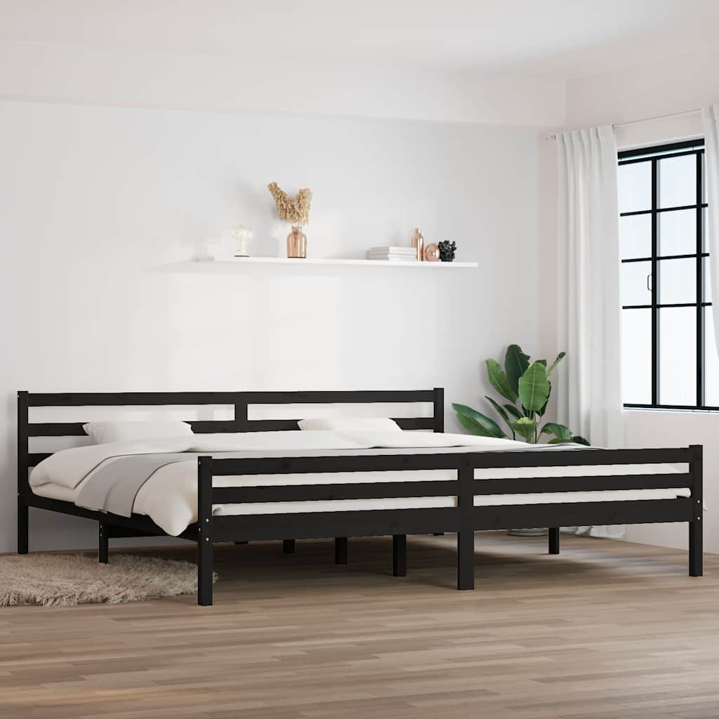 Sängram svart massivt trä 200x200 cm