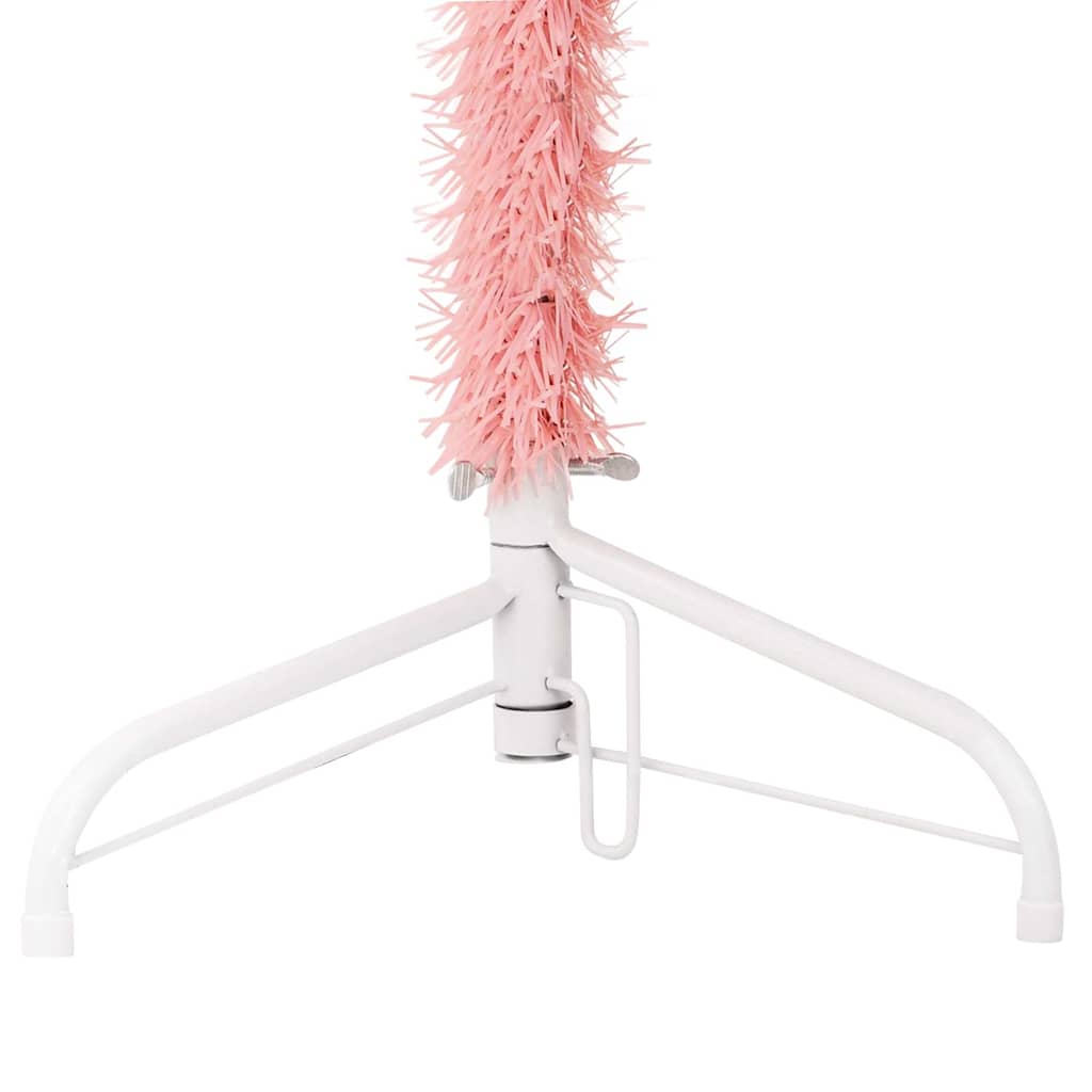 Smal halv plastgran med stativ rosa 180 cm