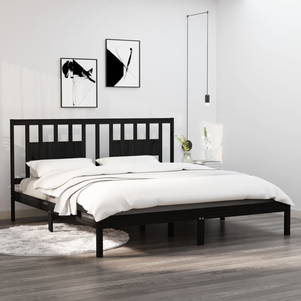 Sängram svart massiv furu 200x200 cm