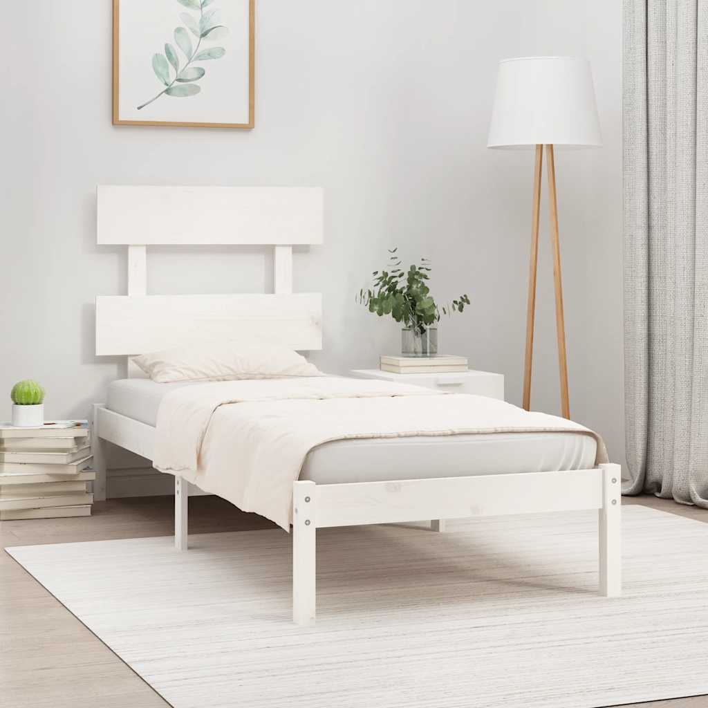Sängram vit massivt trä 90x190 cm
