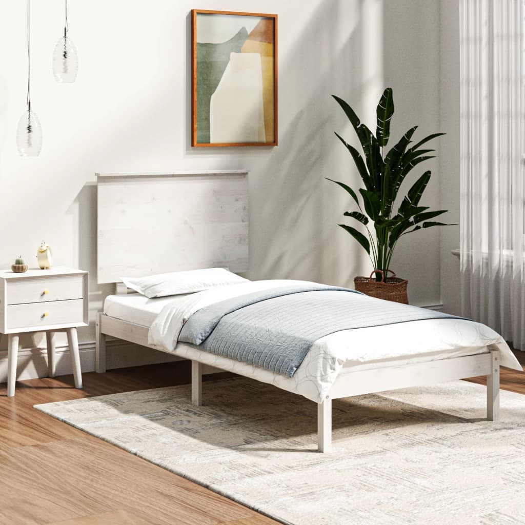 Sängram vit massivt trä 90x190 cm