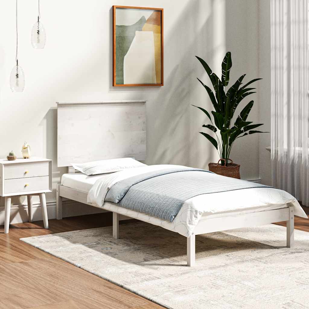 Sängram utan madrass vit 90x200 cm massiv furu