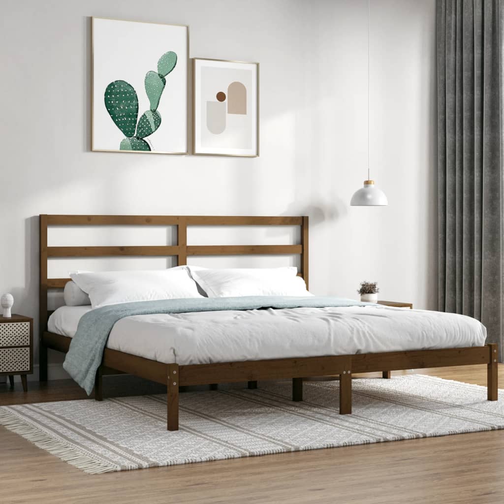 Sängram honungsbrun massiv furu 200x200 cm