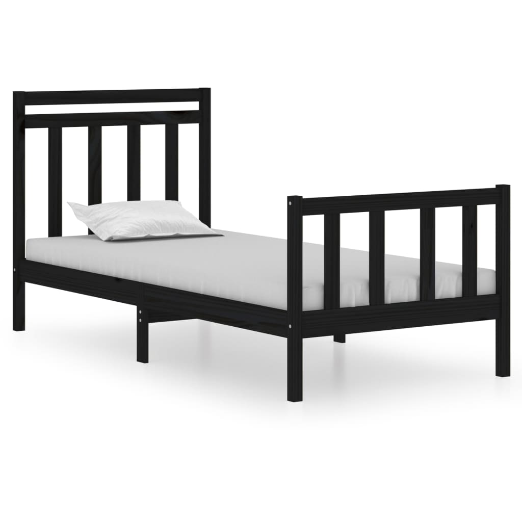 Sängram svart massiv furu 75x190 cm