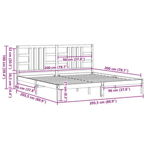 Sängram honungsbrun massivt trä 200x200 cm