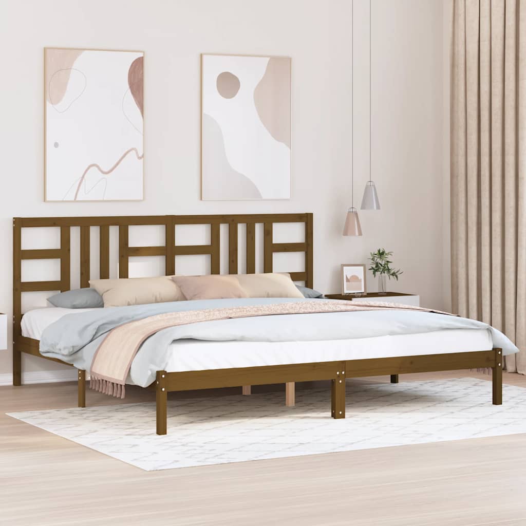 Sängram honungsbrun massivt trä 200x200 cm