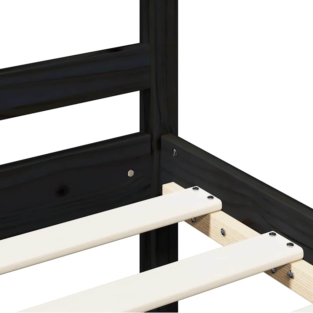 Sängram svart massivt trä 200x200 cm