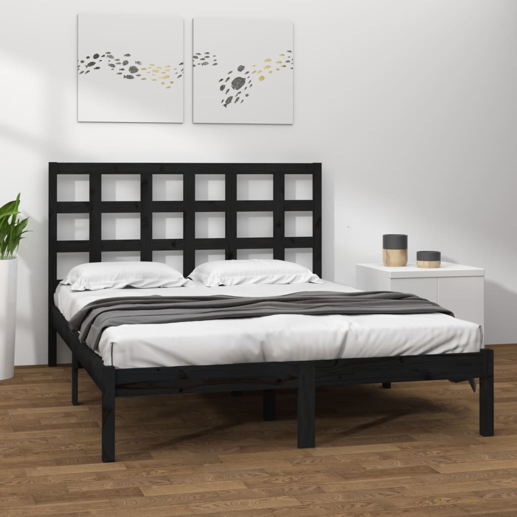 Sängram svart massivt trä 200x200 cm