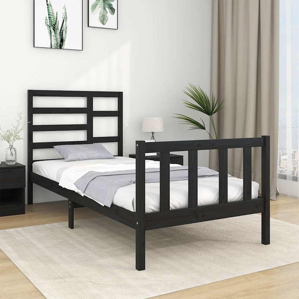 Sängram svart massiv furu 75x190 cm