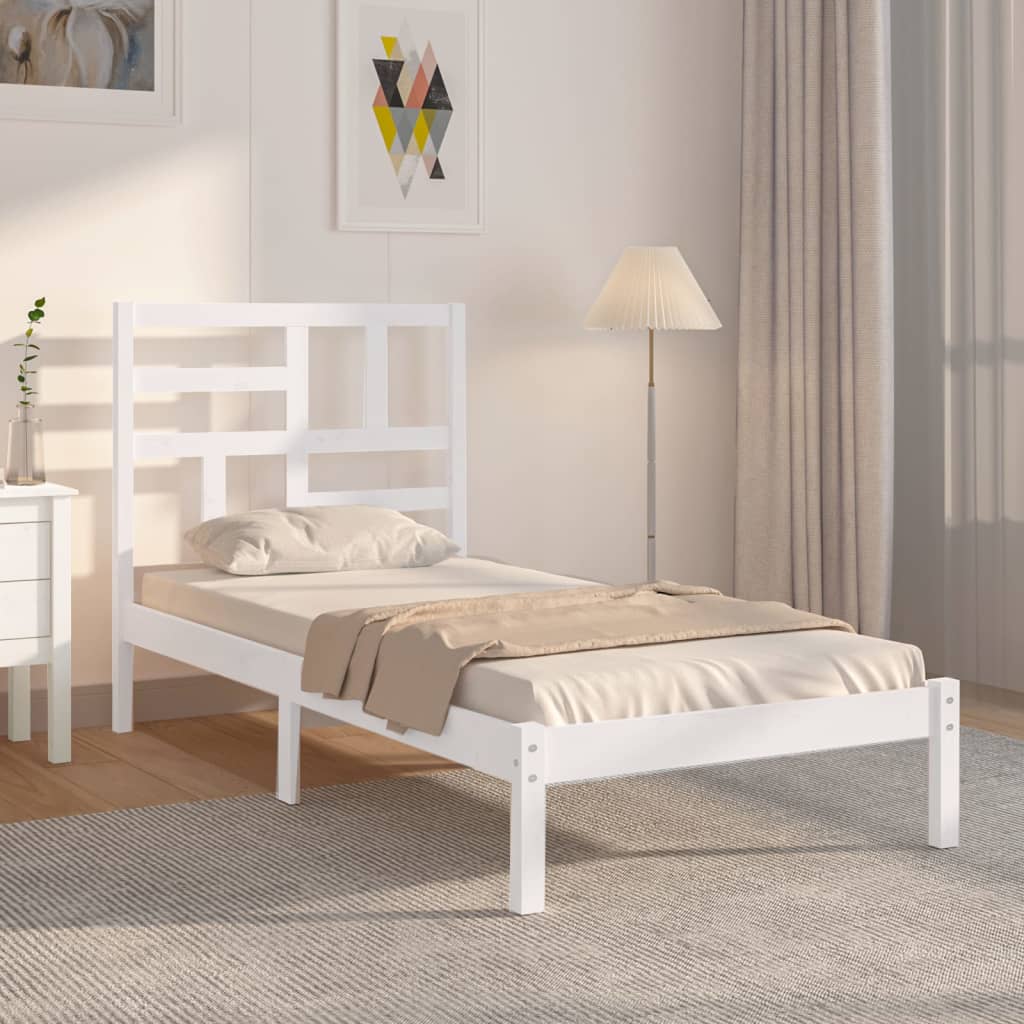 Sängram vit massivt trä 75x190 cm