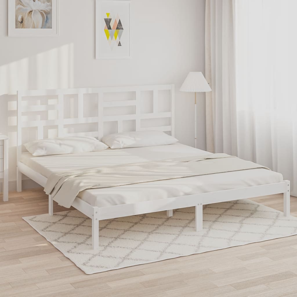 Sängram vit massivt trä 200x200 cm