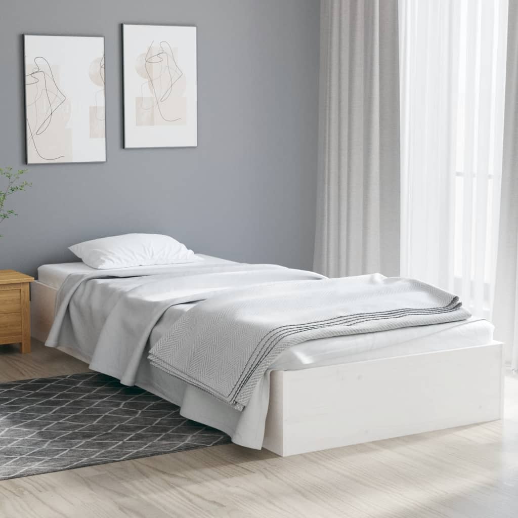 Sängram vit massivt trä 90x190 cm