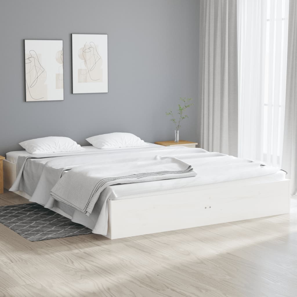 Sängram vit massivt trä 140x190 cm