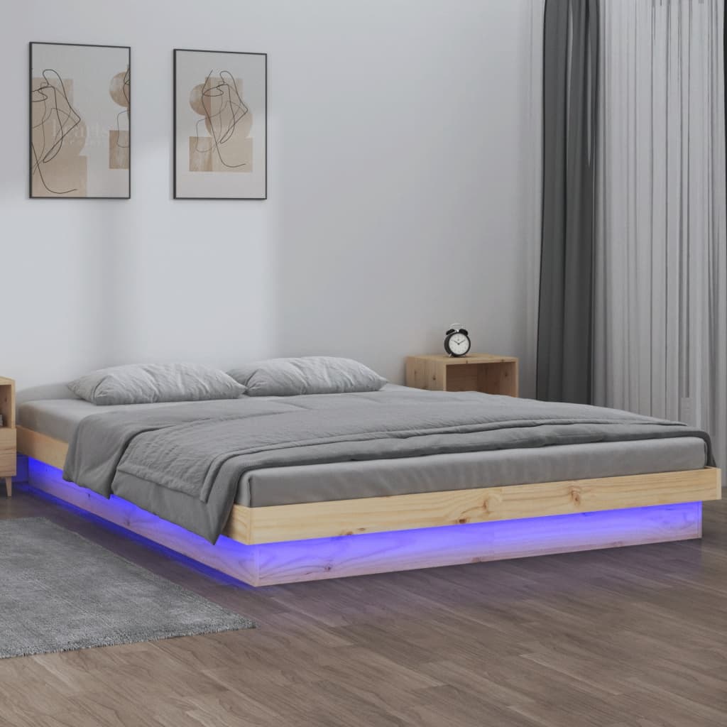Sängram LED 140x190 cm massivt trä