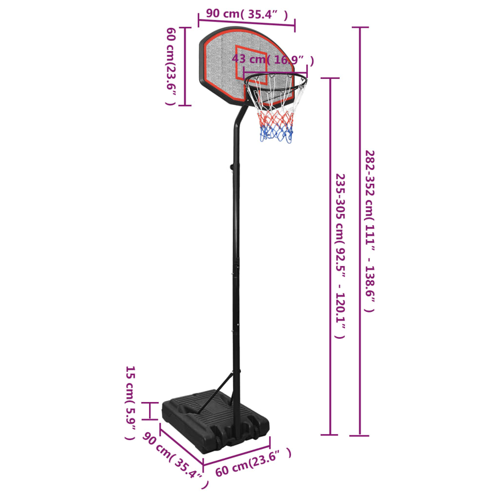 Basketkorg med stativ svart 282-352 cm polyeten